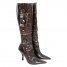 Vintage Shiny Brown Leather Pointy Toe Folded High Heel Boots