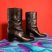 Frye Black Leather Boots Mid Pull up With Heel Size