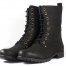 Women's Black Combat Biker Ankle Boots-lace up and Zip Up
