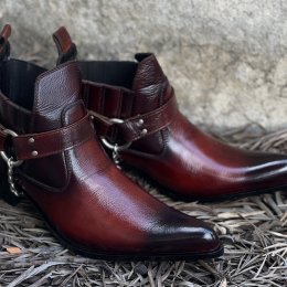 New Pure Handmade Men's Burgundy Color Cow Boy Genuine New Pure Handmade Men's Burgundy Color Cow Boy Genuine
