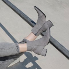 Women Gray Ankle Leather Boots Pointy Handmade Ankle Booties
