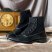 All Black Leather and Suede Victorian Men's Button Boots