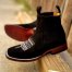 MENS Suede Black Western LEATHER COWBOY Rodeo Square Toe Half