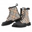 Cream Plaid Women's Boots Tartan Tan White Check Vegan