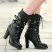 Goth Black Platform Heels Faux Leather Lace-up Boots Urban