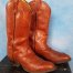 Vintage 90s Cognac Marbled Leather Cowboy Boots With White