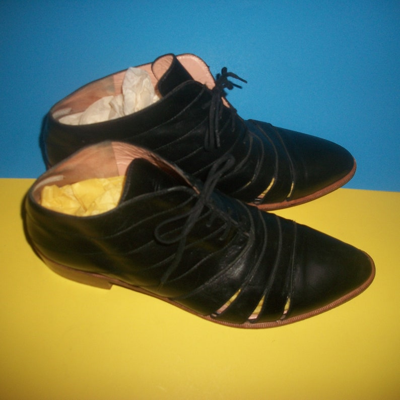 Robert Clergerie Black-leather Oxfords With Slanted Top &