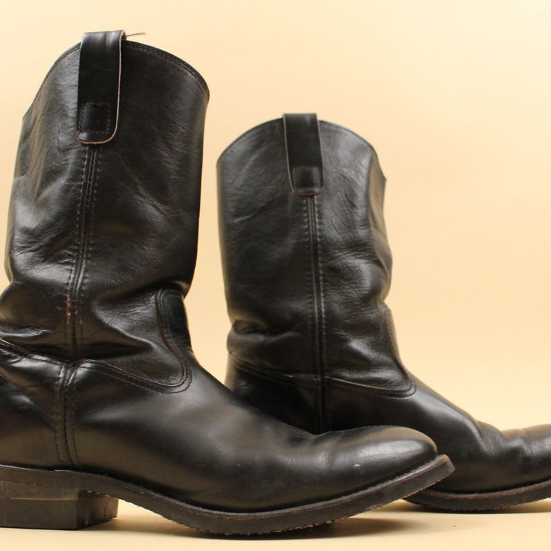 70s Vtg Black Pull on Boots Motorcycle Biker Punk Cowboy Metal