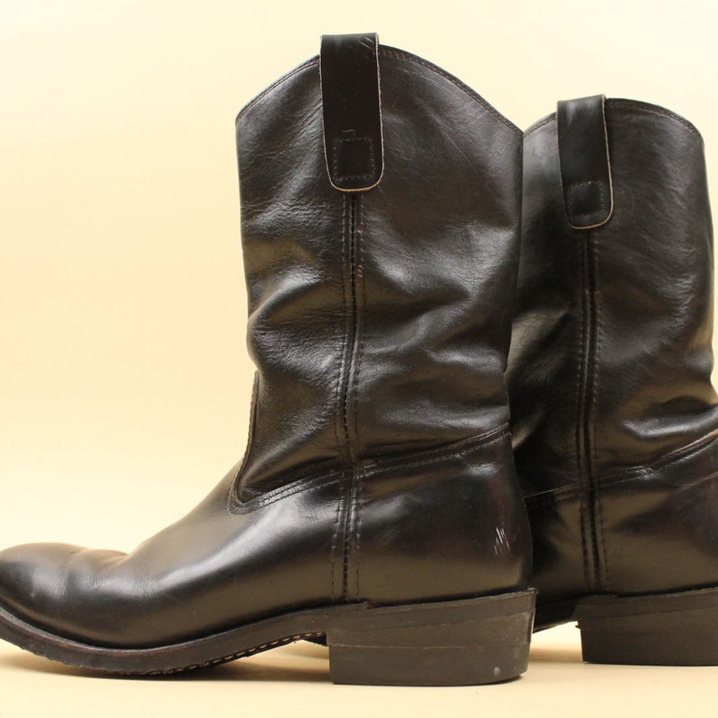 70s Vtg Black Pull on Boots Motorcycle Biker Punk Cowboy Metal