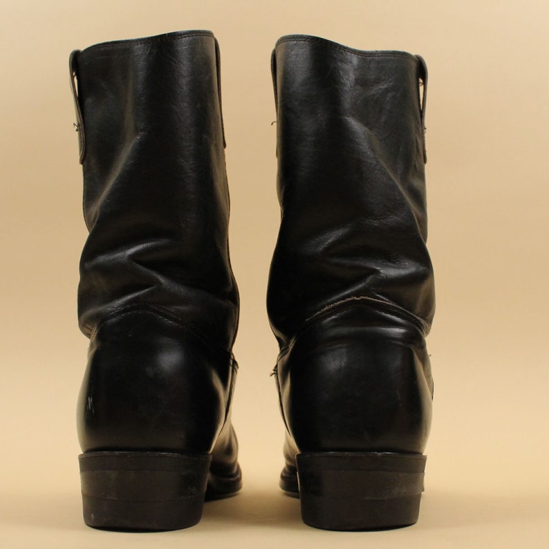 70s Vtg Black Pull on Boots Motorcycle Biker Punk Cowboy Metal
