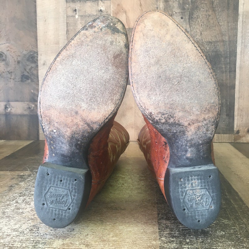 Tony Lama Vtg Ostrich Cowboy Boots Mens 8.5 D