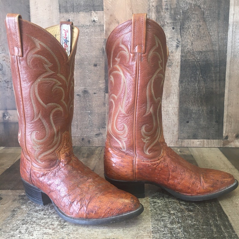Tony Lama Vtg Ostrich Cowboy Boots Mens 8.5 D