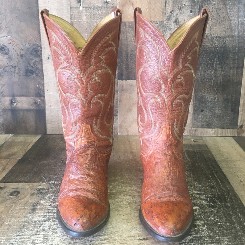 Tony Lama Vtg Ostrich Cowboy Boots Mens 8.5 D