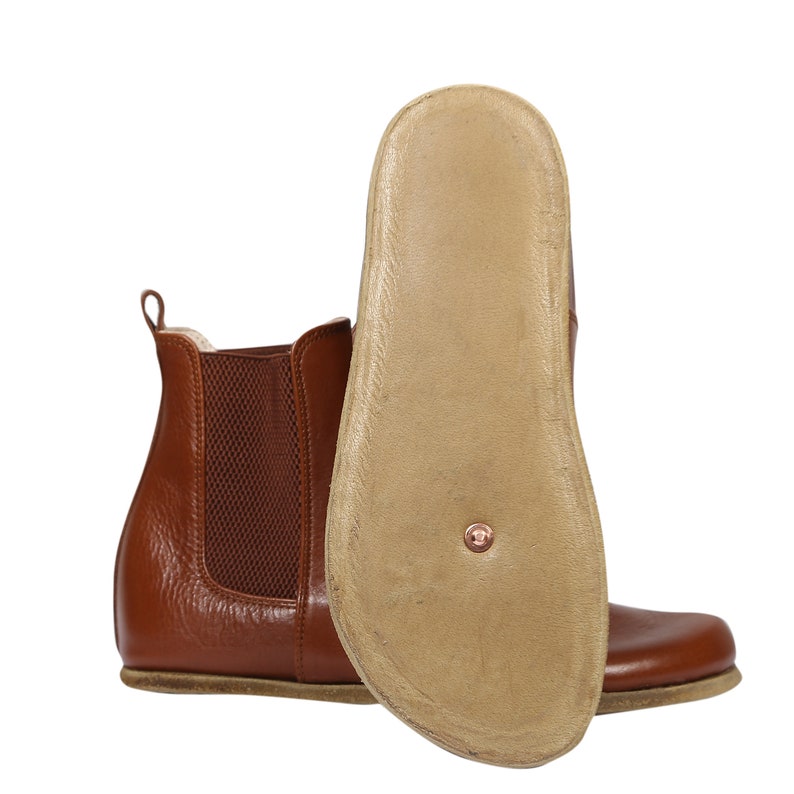 Women Handmade CHELSEA Boots Zero Drop Barefoot BROWN Smooth