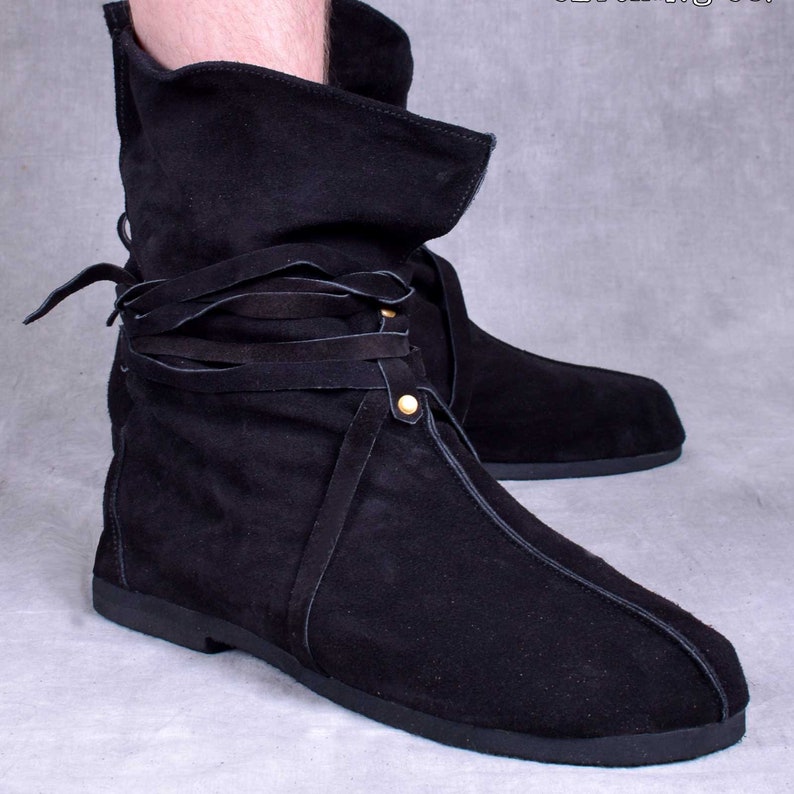 MENS LARP BOOTS Cosplay Lace Tie up Forest Stage Pirate Robin