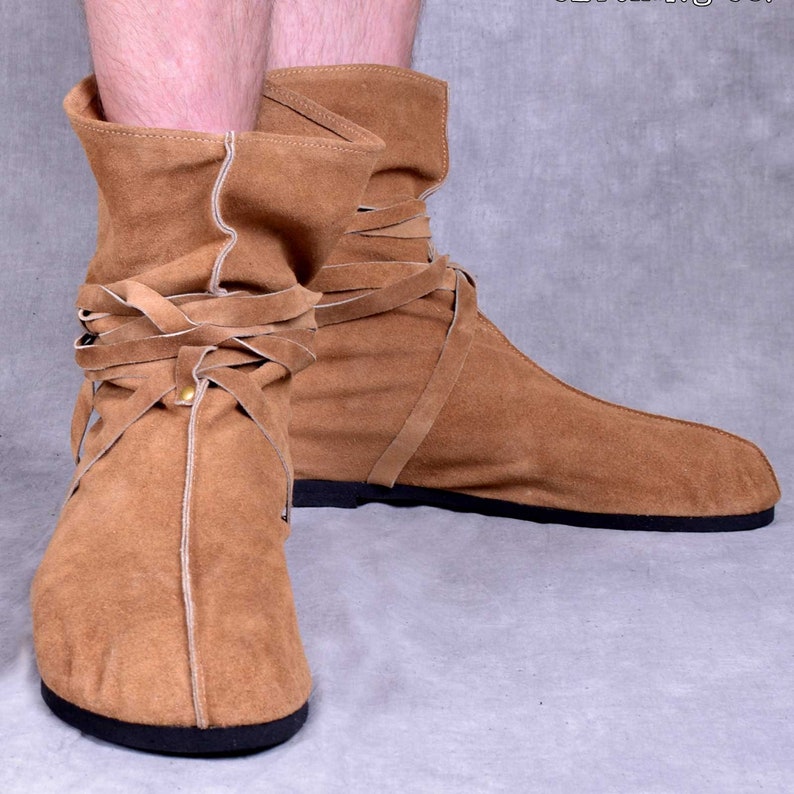 MENS LARP BOOTS Cosplay Lace Tie up Forest Stage Pirate Robin