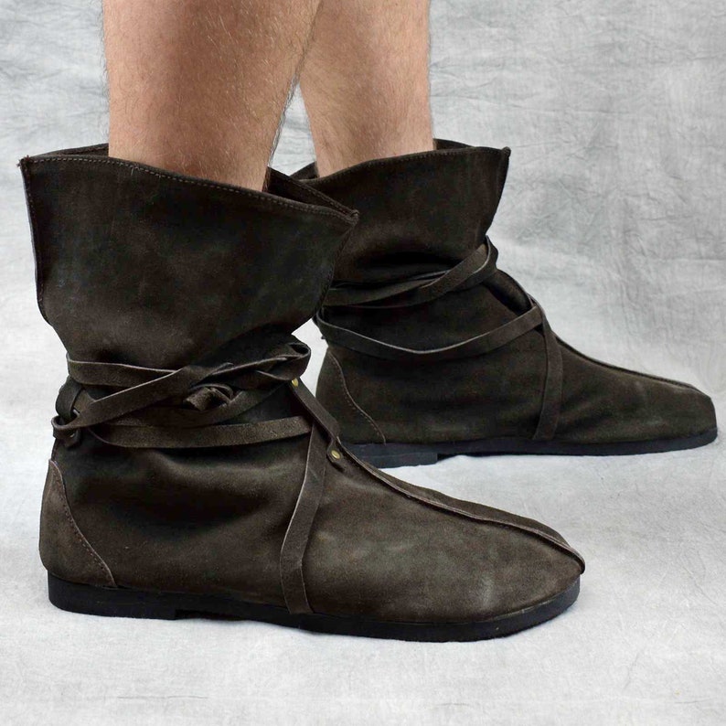 MENS LARP BOOTS Cosplay Lace Tie up Forest Stage Pirate Robin