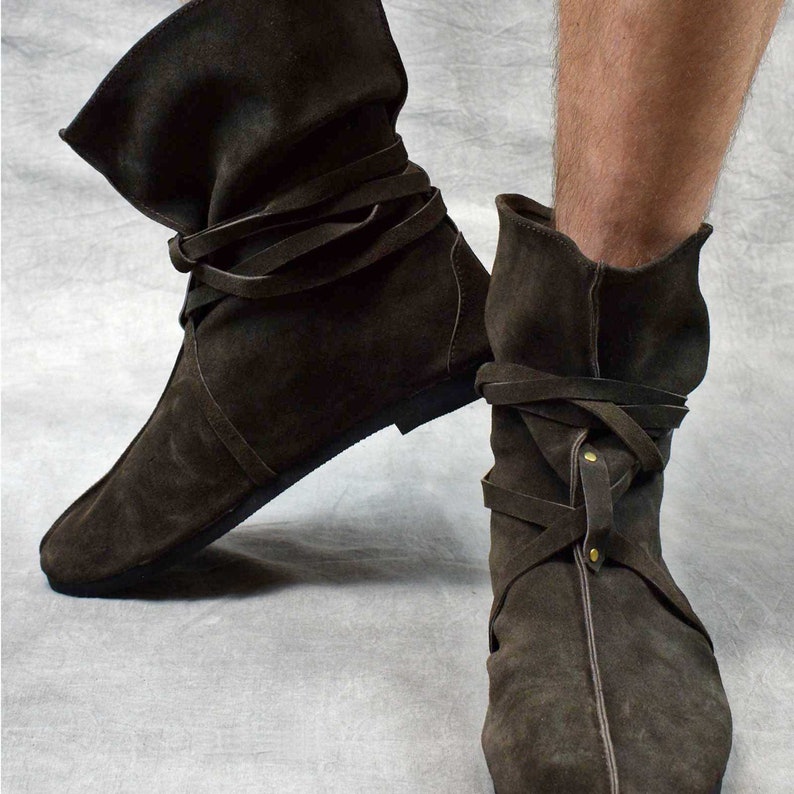 MENS LARP BOOTS Cosplay Lace Tie up Forest Stage Pirate Robin