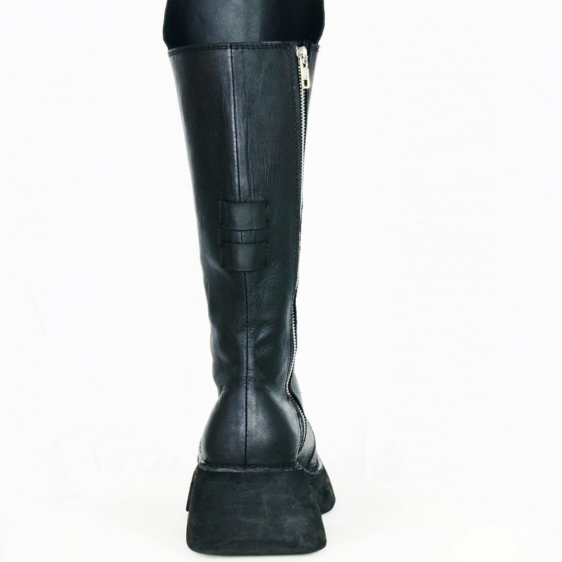Womens Mens Avant Garde Black Leather Boots Dark Fashion