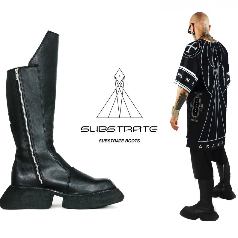 Womens Mens Avant Garde Black Leather Boots Dark Fashion