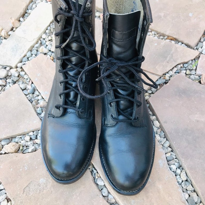 Vintage Military Boots MENS SIZE 8 Black Leather Army STEEL