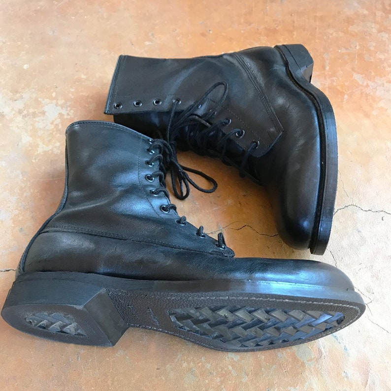 Vintage Military Boots MENS SIZE 8 Black Leather Army STEEL