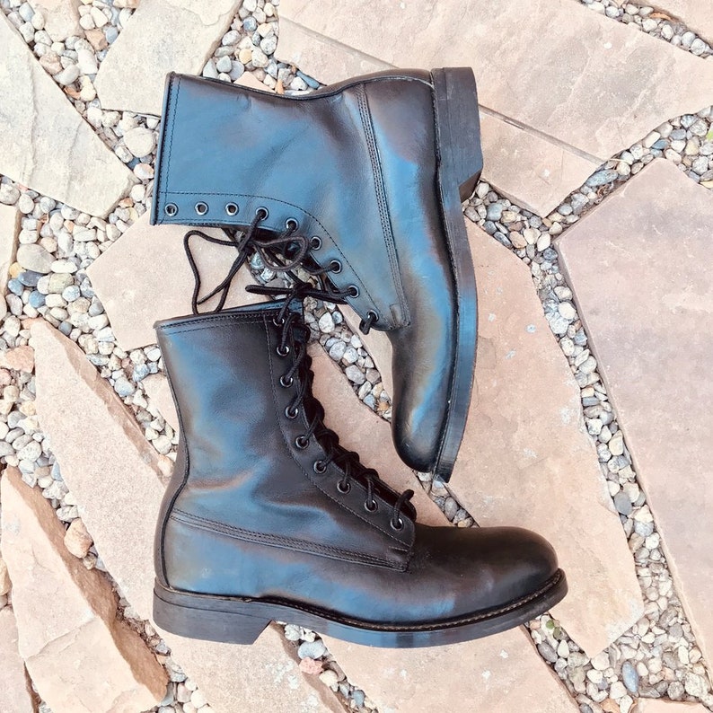 Vintage Military Boots MENS SIZE 8 Black Leather Army STEEL