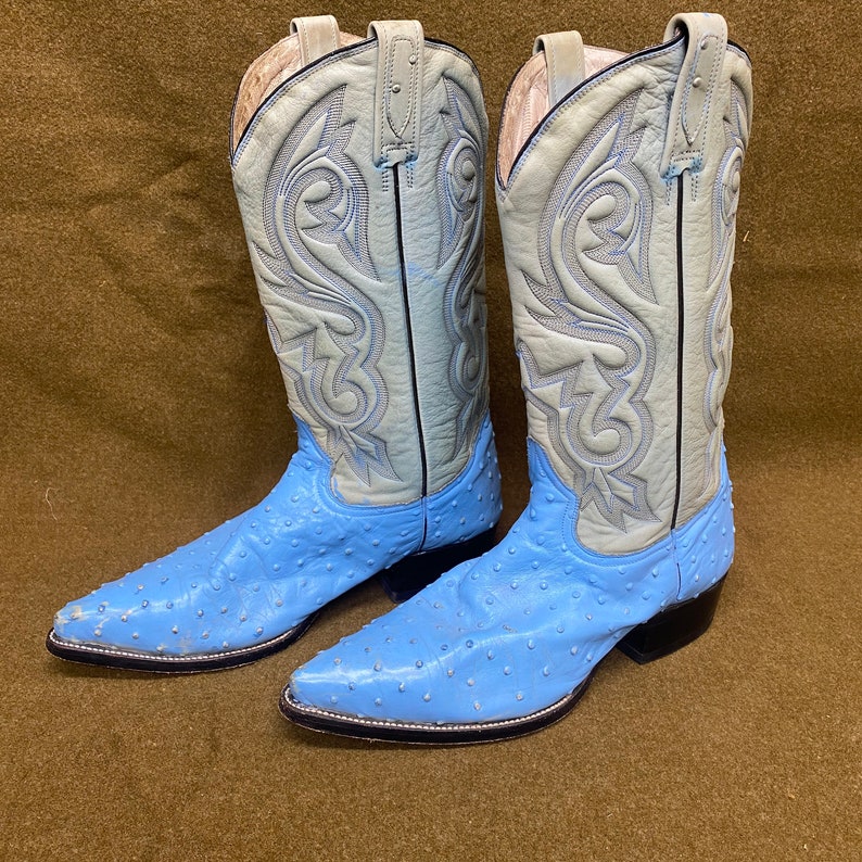 Rudel Blue Ostrich Stitching Cowboy Western Ranch Exotic