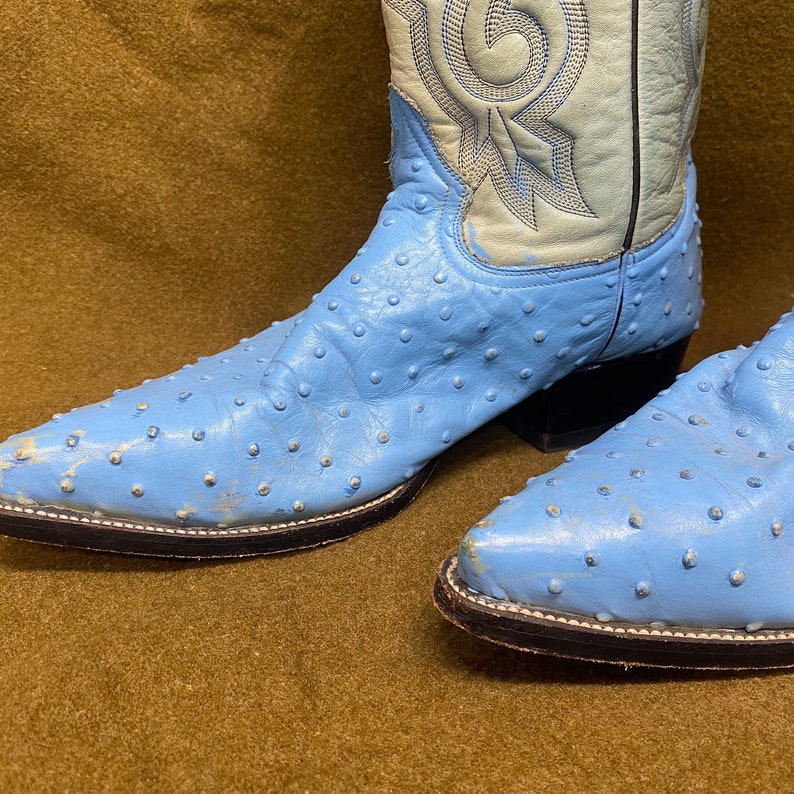 Rudel Blue Ostrich Stitching Cowboy Western Ranch Exotic
