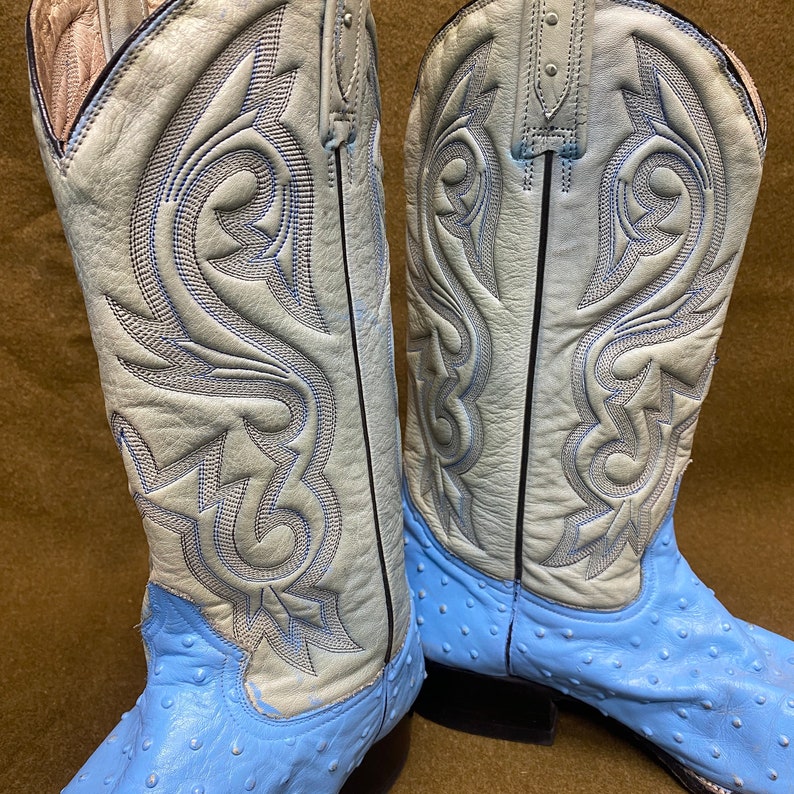 Rudel Blue Ostrich Stitching Cowboy Western Ranch Exotic