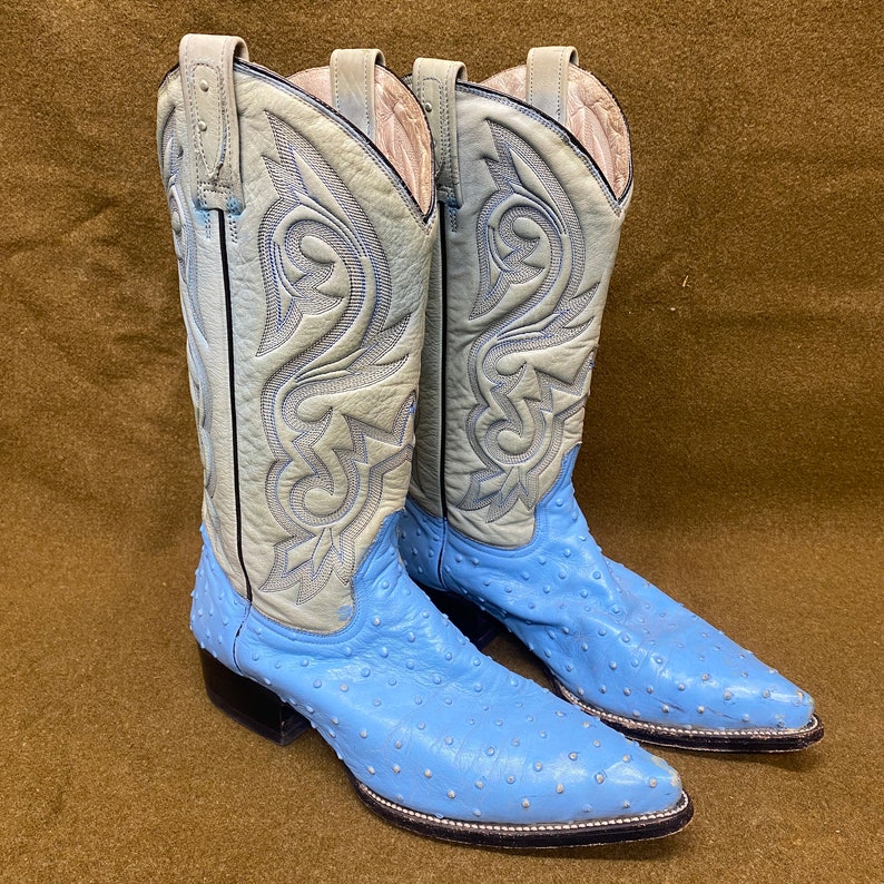 Rudel Blue Ostrich Stitching Cowboy Western Ranch Exotic