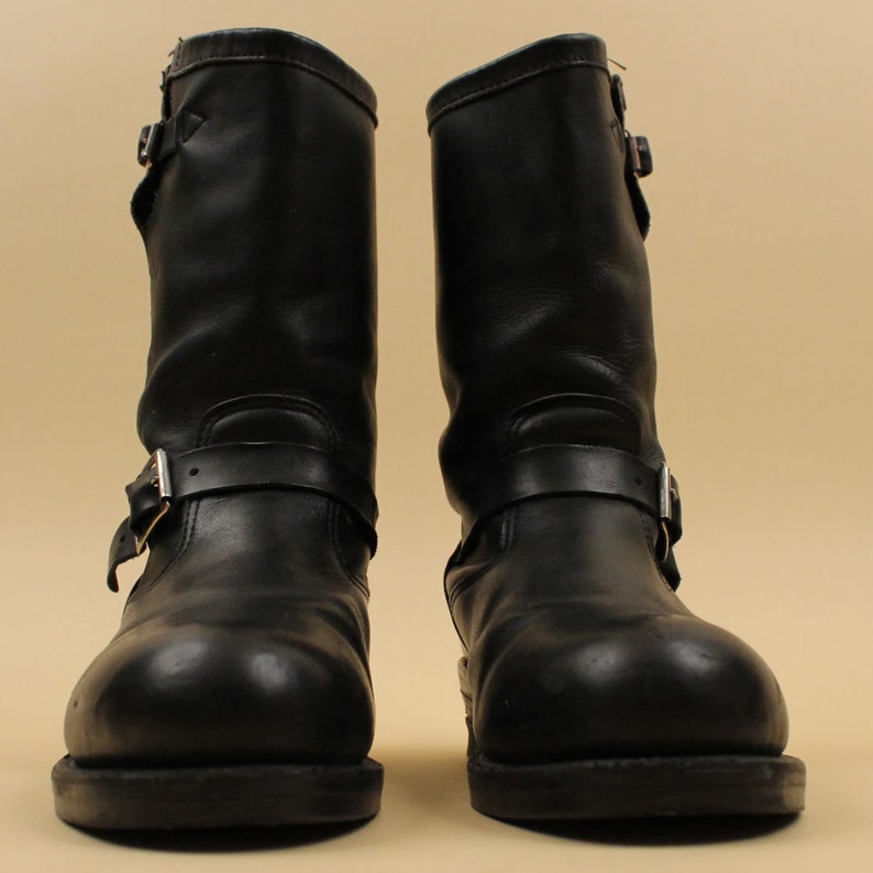 70s Vtg Black Leather Chippewa USA Engineer 2 Buckle Boots