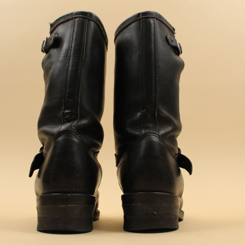 70s Vtg Black Leather Chippewa USA Engineer 2 Buckle Boots