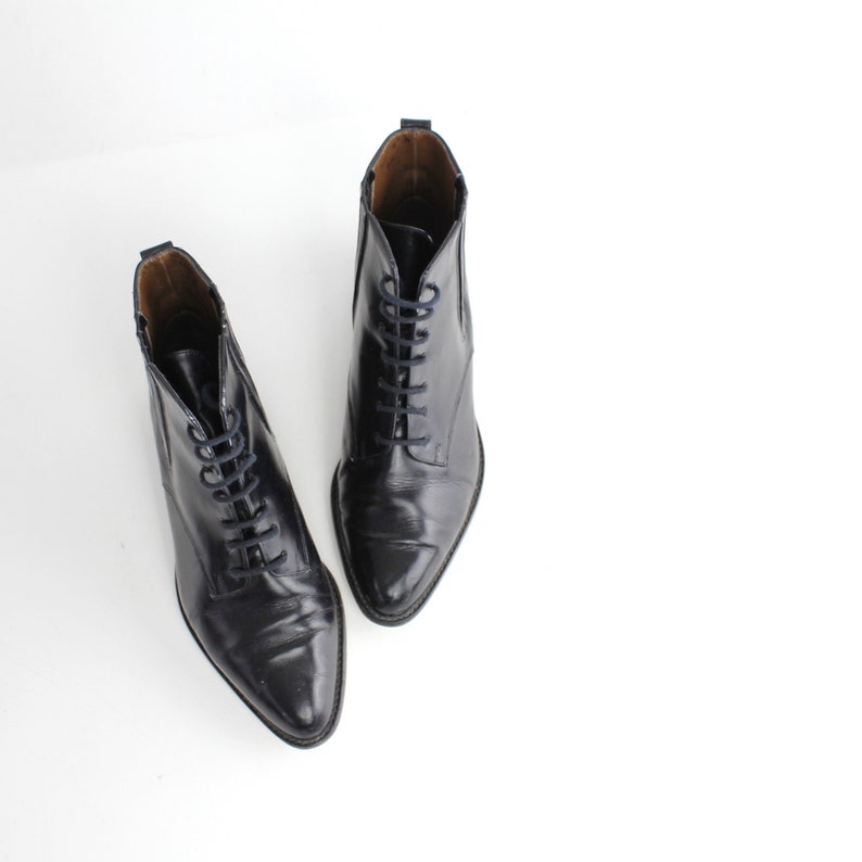 Size 8.5 Vintage Italian Black Leather Ankle Boots Smooth