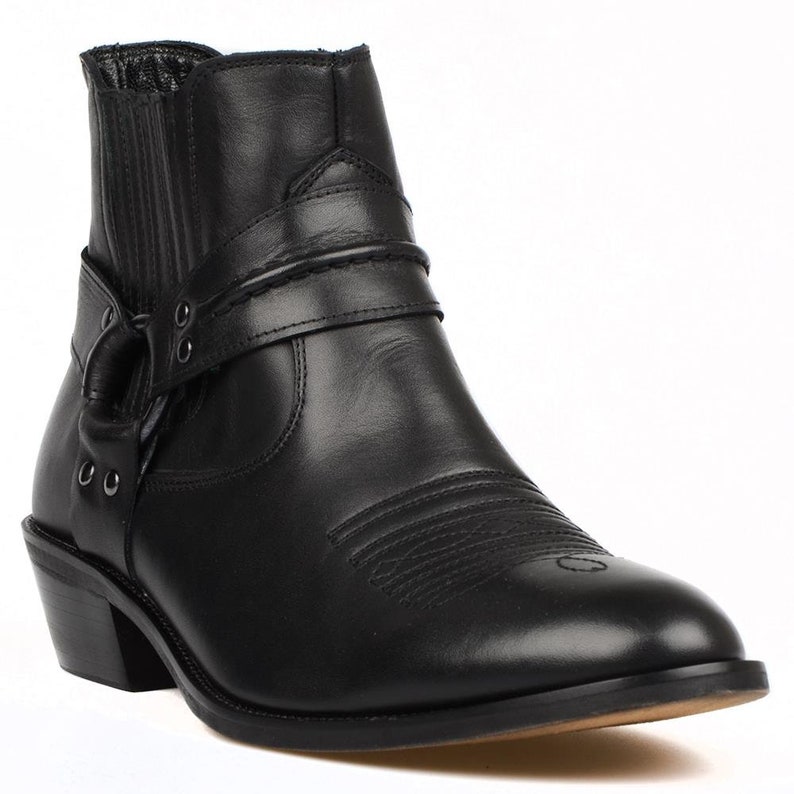 Footcourt Men Biker Ankle Boots Motorcycle Boots Black Genuine