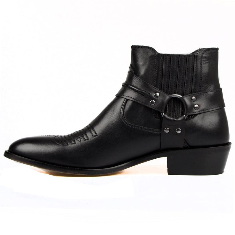 Footcourt Men Biker Ankle Boots Motorcycle Boots Black Genuine