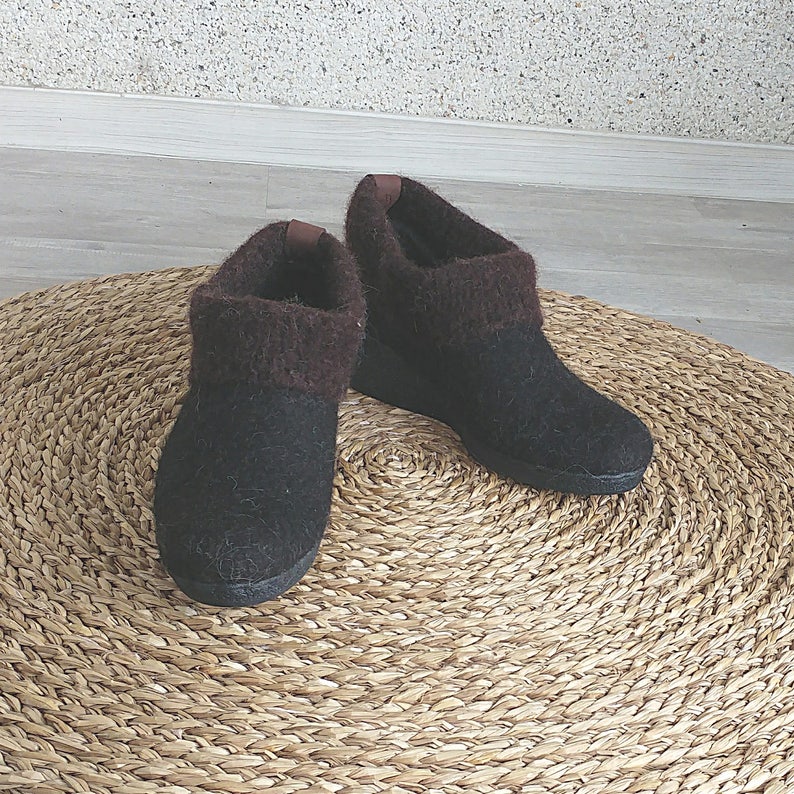 Felted Brown Ankle Booties Wool Minimalist Shoes