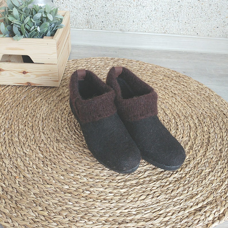 Felted Brown Ankle Booties Wool Minimalist Shoes