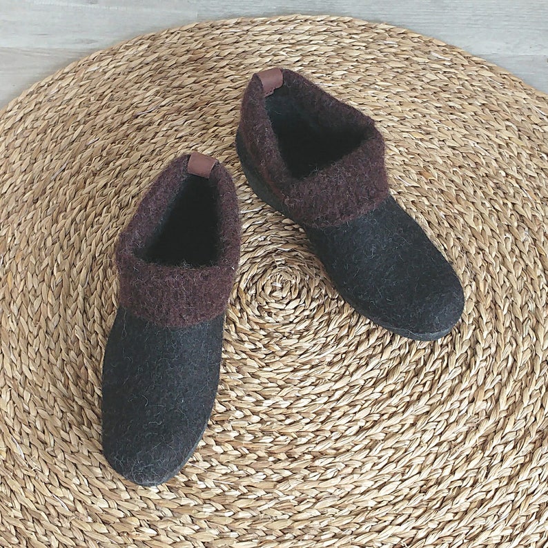 Felted Brown Ankle Booties Wool Minimalist Shoes