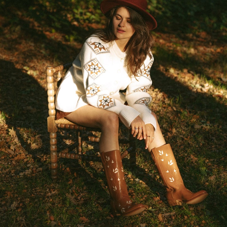 Flower Boots Leaf Brown