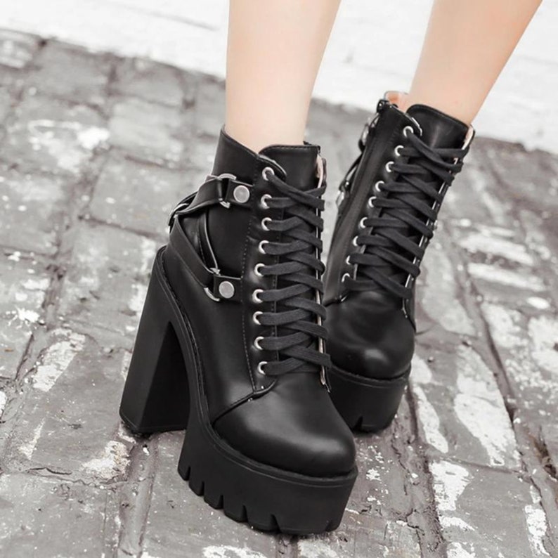 Platform Boots Black Gothic Boots Lace up Goth Shoes Women