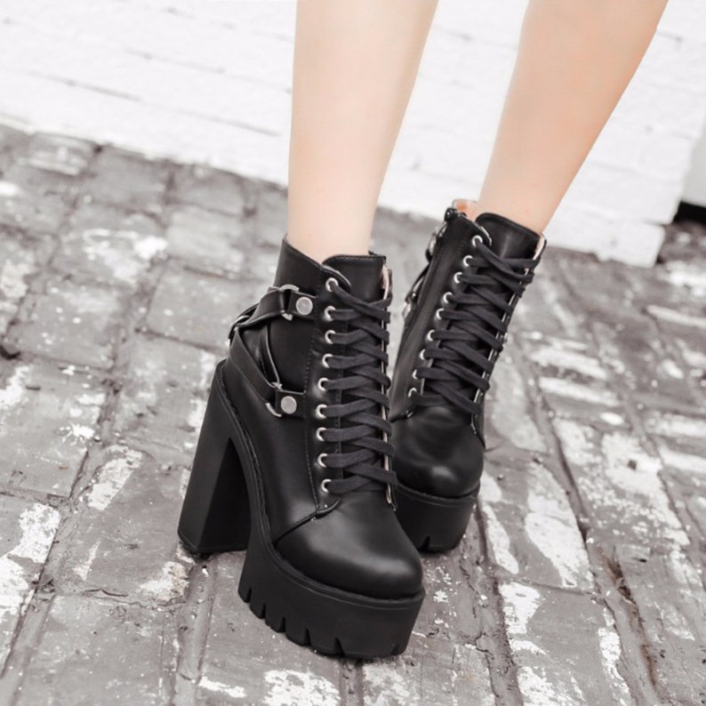Platform Boots Black Gothic Boots Lace up Goth Shoes Women