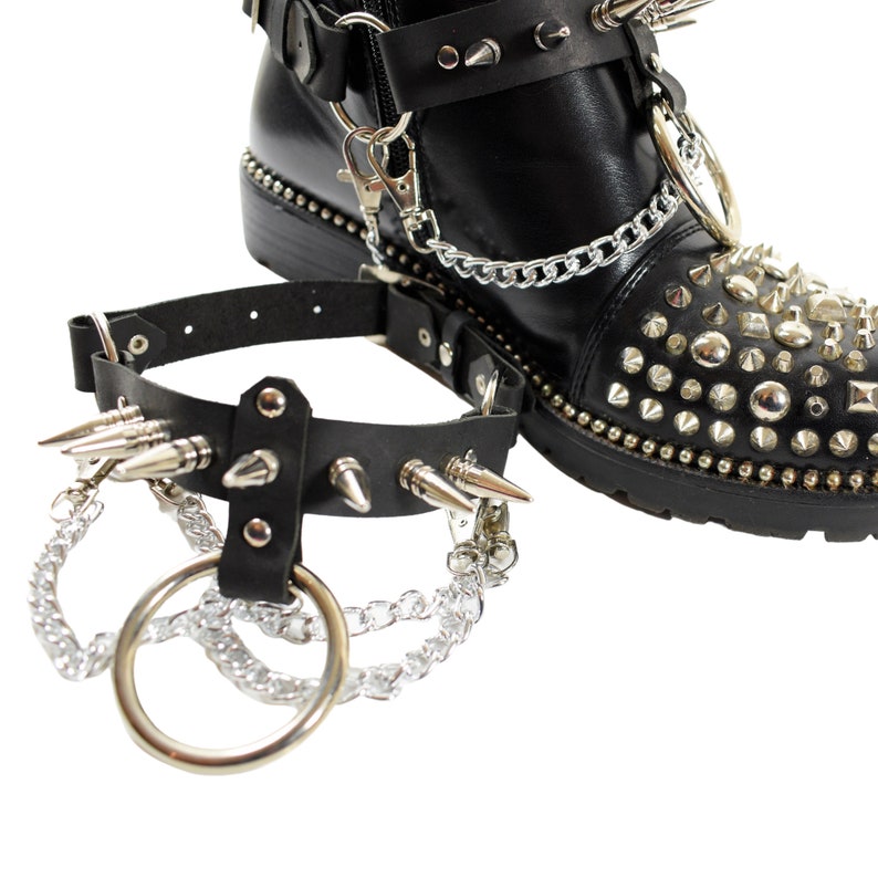 WE103 Leather Boot Straps With Studs & Chains/unisex Boot