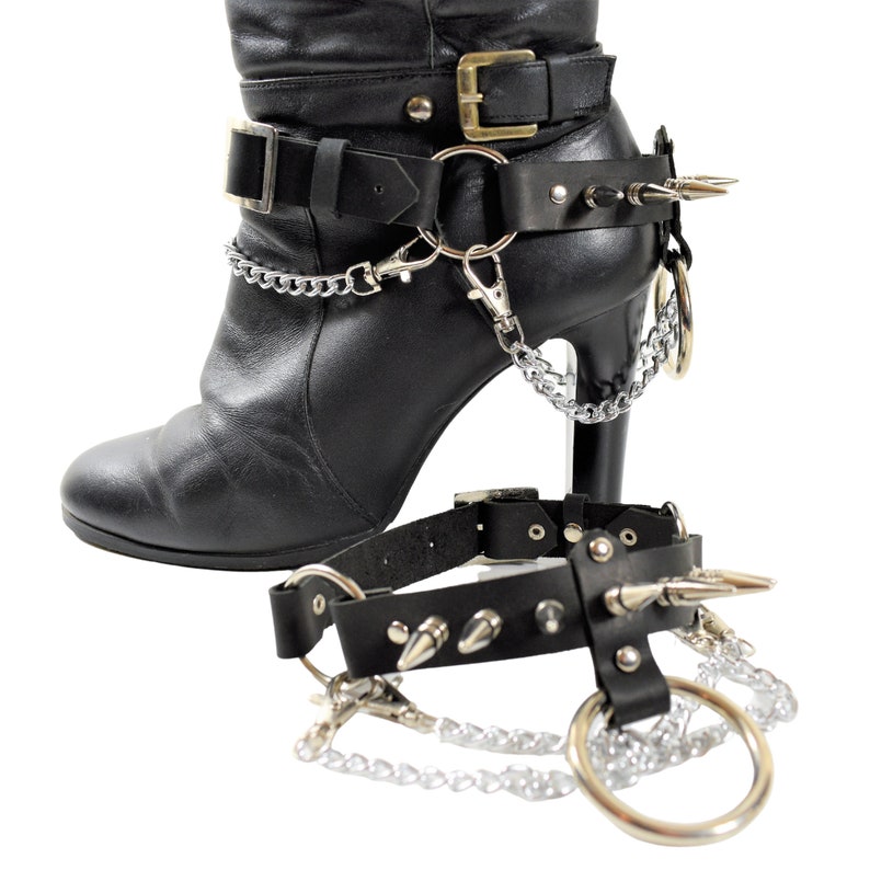 WE103 Leather Boot Straps With Studs & Chains/unisex Boot