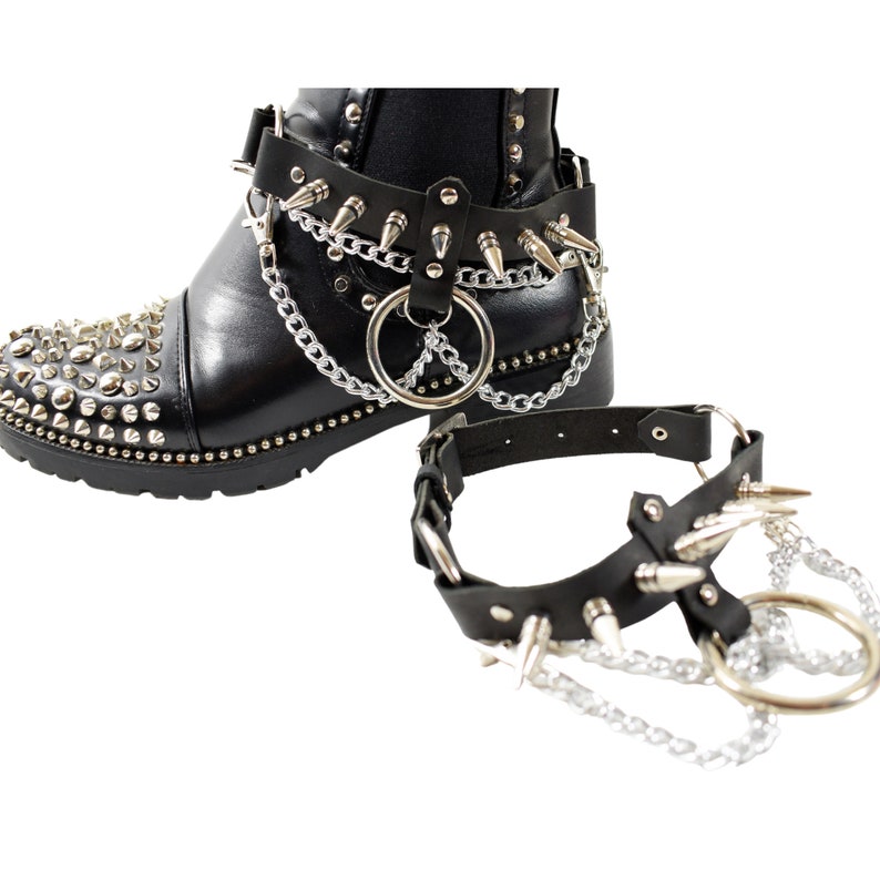 WE103 Leather Boot Straps With Studs & Chains/unisex Boot