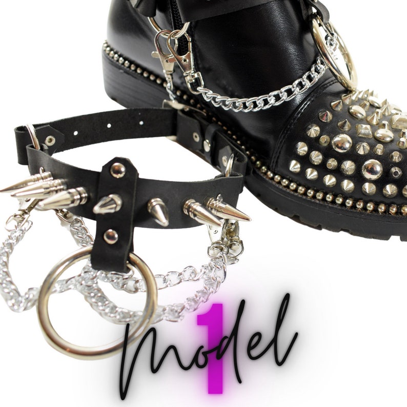 WE103 Leather Boot Straps With Studs & Chains/unisex Boot