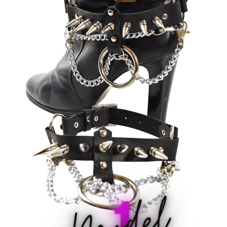 WE103 Leather Boot Straps With Studs & Chains/unisex Boot