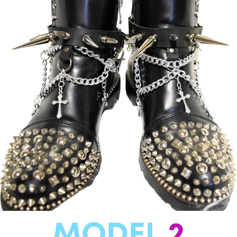 WE103 Leather Boot Straps With Studs & Chains/unisex Boot