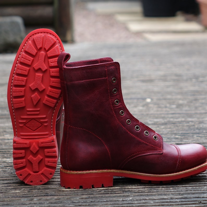 Handmade Leather American Worker Ranger Red Boots Military
