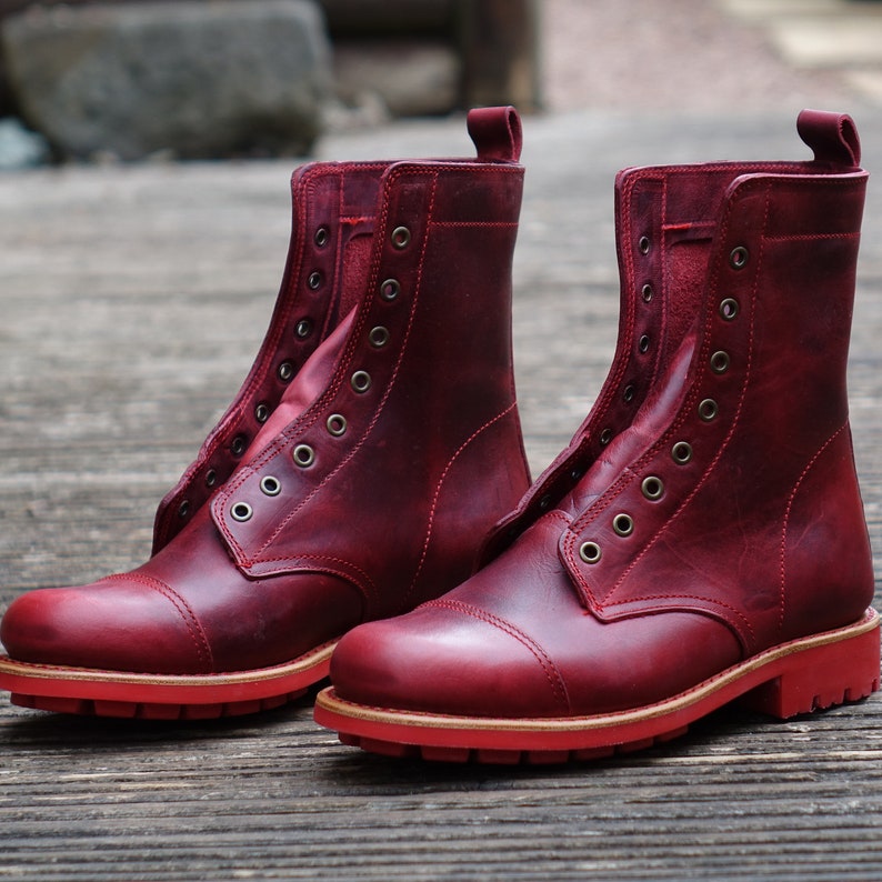 Handmade Leather American Worker Ranger Red Boots Military